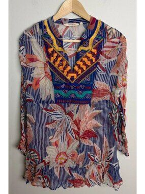 Soft Surroundings Embroidered Tunic Blouse Floral Size Large Viscose JEJ66 Women